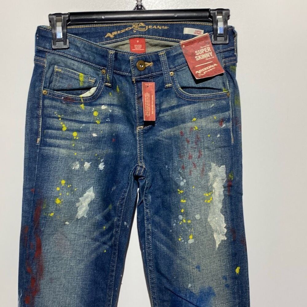Arizona Jeans Womens Blue Splatter Paint Slender Fit Super Skinny Jeans Sz 0 NWT